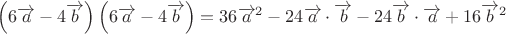 $\[
\left( {6\overrightarrow a  - 4\overrightarrow b } \right)\left( {6\overrightarrow a  - 4\overrightarrow b } \right) = 36\overrightarrow a ^2  - 24\overrightarrow a  \cdot \overrightarrow b  - 24\overrightarrow b  \cdot \overrightarrow a  + 16\overrightarrow b ^2 
\]
$