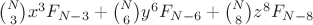$\binom N3x^3F_{N-3} + \binom N6y^6F_{N-6} + \binom N8z^8F_{N-8}$
