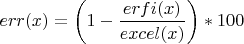 $err(x)=\left(1-\dfrac{erfi(x)}{excel(x)}\right)*100%$