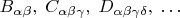 $B_{\alpha \beta}, \; C_{\alpha \beta \gamma}, \;D_{\alpha \beta \gamma \delta}, \; \ldots$