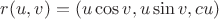 $r(u,v)=(u \cos v, u \sin v, c u)$