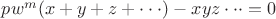 $\[p{w^m}(x + y + z +  \cdot  \cdot  \cdot ) - xyz \cdot  \cdot  \cdot  = 0\]$