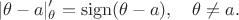 $$|\theta - a|'_\theta = \mathrm{sign}(\theta - a),\quad \theta \neq a.$$