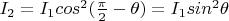 $I_2 = I_1 cos^2(\frac{\pi}{2} - \theta) = I_1 sin^2\theta$