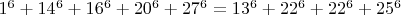 $1^6+14^6+16^6+20^6+27^6=13^6+22^6+22^6+25^6$