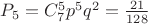 $\[
P_5  = C_7^5 p^5 q^2  = \frac{{21}}{{128}}
\]$