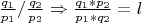 $\frac {q_1}{ p_1} / \frac {q_2}{ p_2} \Rightarrow \frac {q_1 * p_2}{ p_1 * q_2} =l$