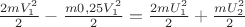 $\frac {2mV_1^2}{2}-\frac {m 0,25V_1^2}{2}=\frac {2mU_1^2}{2}+\frac {mU_2^2}{2}$