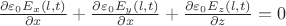 $\frac{\partial \varepsilon_0 E_x (l,t)}{ \partial x}+\frac{\partial \varepsilon_0 E_y (l,t)}{\partial x}+\frac{\partial \varepsilon_0 E_z (l,t)}{\partial z}=0 $