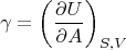 $$\gamma=\left(\frac{\partial U}{\partial A}\right)_{S,V}$$