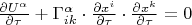 $\frac{{\partial U^\alpha  }}
{{\partial \tau ^{} }} + \Gamma _{ik}^\alpha   \cdot \frac{{\partial x^i }}
{{\partial \tau }} \cdot \frac{{\partial x^k }}
{{\partial \tau }} = 0$