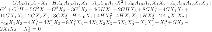 $-G A_6 A_{16} A_{17} X_1-H A_6 A_{16} A_{17} X_1+A_6 A_{16} A_{17} X_1^2+A_6 A_{16} A_{17} X_1 X_2+A_6 A_{16} A_{17} X_1 X_3+G^3+G^2 H-5 G^2 X_1-G^2 X_2-3 G^2 X_3-4 G H X_1-2 G H X_3+8 G X_1^2+4 G X_1 X_2+10 G X_1 X_3+2 G X_2 X_3+3 G X_3^2-H A_{16} X_1+4 H X_1^2+4 H X_1 X_3+H X_3^2+2 A_{16} X_1 X_2+A_{16} X_1 X_3-4 X_1^3-4 X_1^2 X_2-8 X_1^2 X_3-4 X_1 X_2 X_3-5 X_1 X_3^2-X_2 X_3^2-X_3^3+G X_3-2 X_1 X_3-X_3^2 = 0$