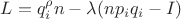 $L=q_i^\rho n -\lambda (n p_i q_i - I)$