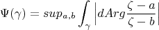 $$ \Psi (\gamma ) = sup_{a,b} \int^{}_{\gamma }\Big| d Arg \frac{\zeta -a}{\zeta -b}\Big|$$