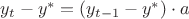 $y_t-y^*=(y_{t-1}-y^*)\cdot a$ $y_t-y^*=(y_{t-1}-y^*)\cdot a$