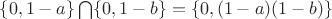 $\{0,1-a\}\bigcap\{0,1-b\}=\{0,(1-a)(1-b)\}$