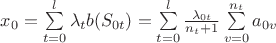 $x_0=\sum\limits_{t=0}^{l}\lambda_tb(S_{0t})=\sum\limits_{t=0}^{l}\frac{\lambda_{0t}}{n_t+1}\sum\limits_{v=0}^{n_t}a_{0v}$