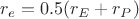 $r_e=0.5(r_E+r_P)$
