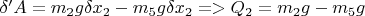 $\delta 'A=m_2g\delta x_2-m_5g\delta x_2 => Q_2=m_2g-m_5g$