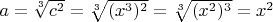 $a = \sqrt[3] {c^2} = \sqrt[3] {(x^3)^2} = \sqrt[3] {(x^2)^3} = x^2$
