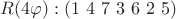 $ R(4\varphi) : (1 \ 4 \ 7 \ 3 \ 6 \ 2 \ 5 )$