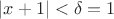 $|x+1|<\delta = 1 $ $|x+1|<\delta = 1 $
