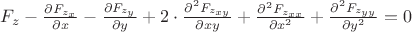 $F_z - {\partial F_{z_x}\over \partial x} - {\partial F_{z_y}\over \partial y} +2 \cdot {\partial^2 F_{z_{xy}}\over \partial {xy}} + {\partial^2 F_{z_{xx}}\over\partial x^2} +{\partial^2 F_{z_{yy}}\over\partial y^2}  = 0$