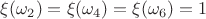 $\xi(\omega_2) = \xi(\omega_4) = \xi(\omega_6) = 1$
