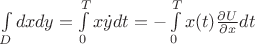 $\int\limits_{D}dxdy=\int\limits_{0}^{T}x\dot y dt=-\int\limits_{0}^{T}x(t)\frac{\partial U}{\partial x}dt$