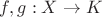 $f,g:X \to K$