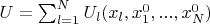 $U=\sum_{l=1}^{N}U_l(x_l,x_1^0,...,x_N^0)$
