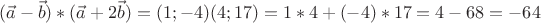 \[
(\vec a - \vec b)*(\vec a + 2\vec b) = (1; - 4)(4;17) = 1*4 + ( - 4)*17 = 4 - 68 =  - 64
\]