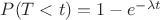 $P(T<t)=1-e ^{-\lambda t}$