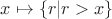 $x\mapsto \{r| r > x\}$ $x\mapsto \{r| r > x\}$