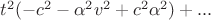 $\[{t^2}( - {c^2} - {\alpha ^2}{v^2} + {c^2}{\alpha ^2}) + ...\]$