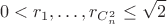 $$0<r_1,\dots,r_{C_n^2} \leq \sqrt{2}$$