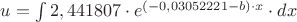$ u =  \int\limits_{}^{} 2,441807 \cdot e ^ { (-0,03052221-b) \cdot x } \cdot  dx $