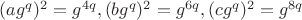 $(ag^{q})^2 = g^{4q}, (bg^{q})^2 = g^{6q}, (cg^{q})^2 = g^{8q}$