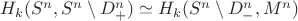 $H_k(S^n,S^n\setminus D_+^n)\simeq H_k(S^n\setminus D_-^n,M^n)$