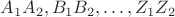 $A_1A_2, B_1B_2, \ldots, Z_1Z_2$