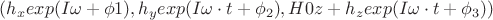 $(h_xexp(I\omega\cdott+\phi1),h_yexp(I\omega\cdot t+\phi_2),H0z+h_zexp(I\omega\cdot t+\phi_3))$