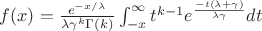 $f(x) = \frac{e^{-x/ \lambda}}{\lambda \gamma^k \Gamma(k)} \int_{-x}^{\infty} t^{k-1} e^{\frac{-t(\lambda + \gamma)}{\lambda \gamma}} dt$