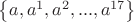 $\left\{ a, { a }^{ 1 }, { a }^{ 2 }, ... , { a }^{ 17 } \right\} $