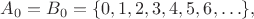 $A_0=B_0=\{0, 1, 2, 3, 4, 5, 6, \ldots\},$