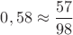 $0,58\approx\dfrac{57}{98}$
