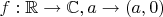 $f : \mathbb{R} \to \mathbb{C}, a \to (a,0)$