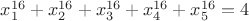$x_1^{16}+x_2^{16}+x_3^{16}+x_4^{16}+x_5^{16}=4$