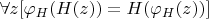 $\forall z [\varphi_{H}(H(z)) = H(\varphi_{H}(z))]$