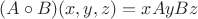 $(A\circ B)(x,y,z)=xAyBz$