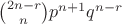 $\binom{2n-r}{n}p^{n+1}q^{n-r}$